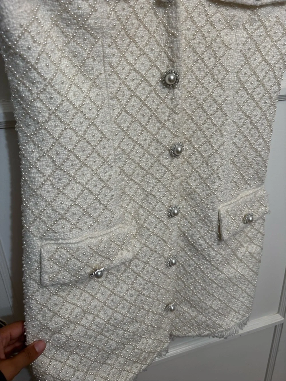 BHLDN Ella V-Neck Pearl Tweed Mini Dress - Picture 3 of 8